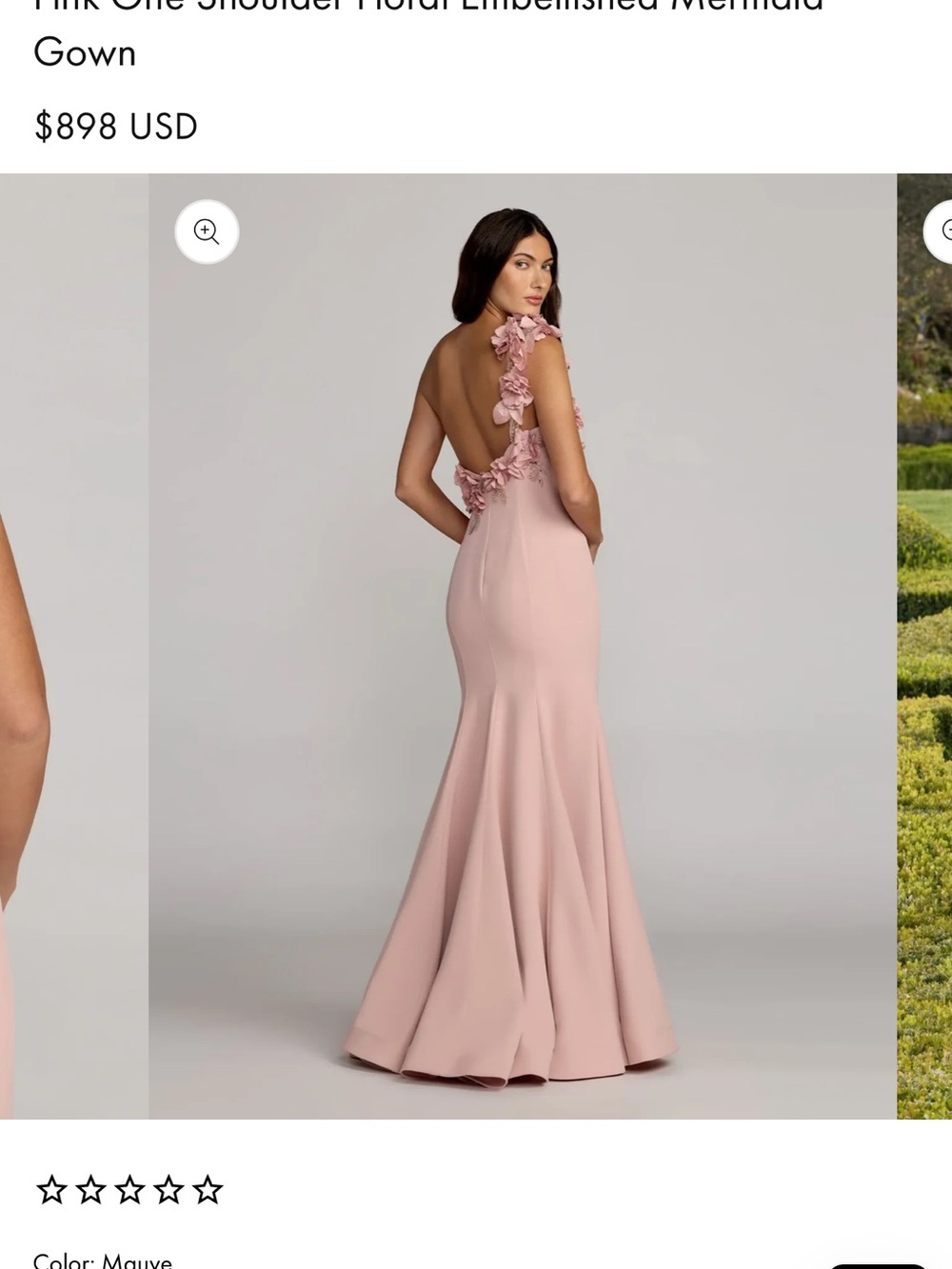 Mac Duggal Mauve One-Shoulder Floral Appliqué Mermaid Gown - Picture 4 of 6